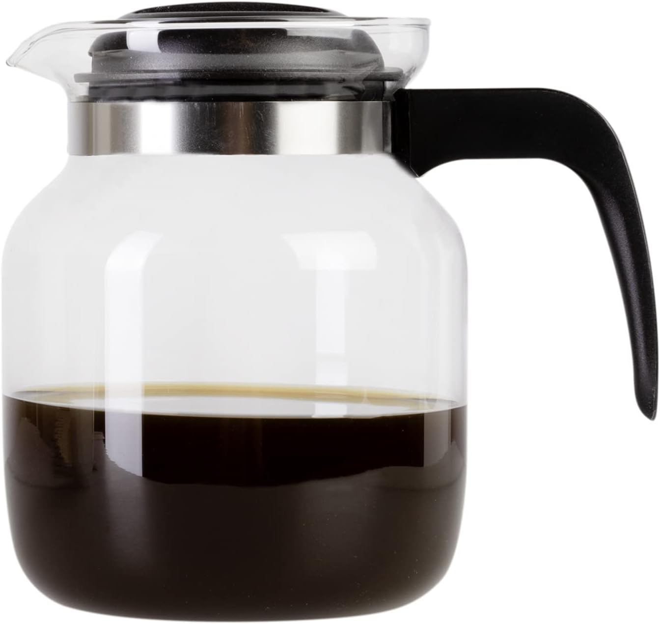 wenco Glass Jug 1.25 L - Ideal for Tea, Coffee and Cold Drinks, Heat-Resistant, with Lid and Spout Opening - Dishwasher Safe and Shatterproof - Transparent/Black
