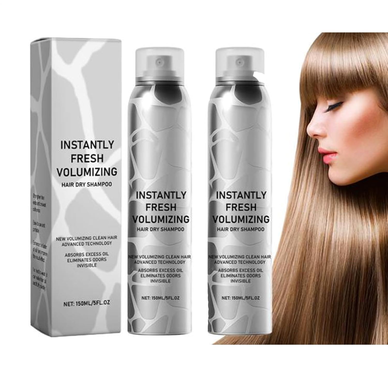 Nhujevkom Pack of 2 Dry Shampoo Volumising Dry Shampoo Spray Dry Shampoo for Refreshing and Styling Hair, Hair Care Spray Without Rinsing, Voluminous Hair Styling (150 ml x 2)