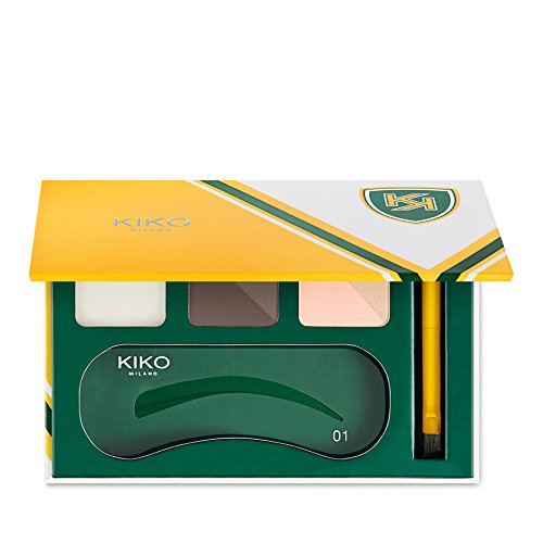 Kiko Milano Hi Brow Expert Eyebrow Kit # 02 Brunette Wax 1.7ml Eyebrow Powder 2.5G, highlighter 2.5G, stencils and applicator