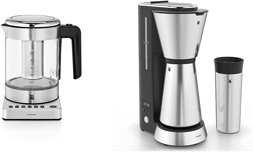 WMF Küchenminis 2-in-1 Vario Kettle with Temperature Setting, 1.0 L, 1900 W, Glass Tea Maker with Tea Bag Holder and Strainer & Küchenminis Aroma Filter Coffee Machine with Thermos Flask, 870 Watt