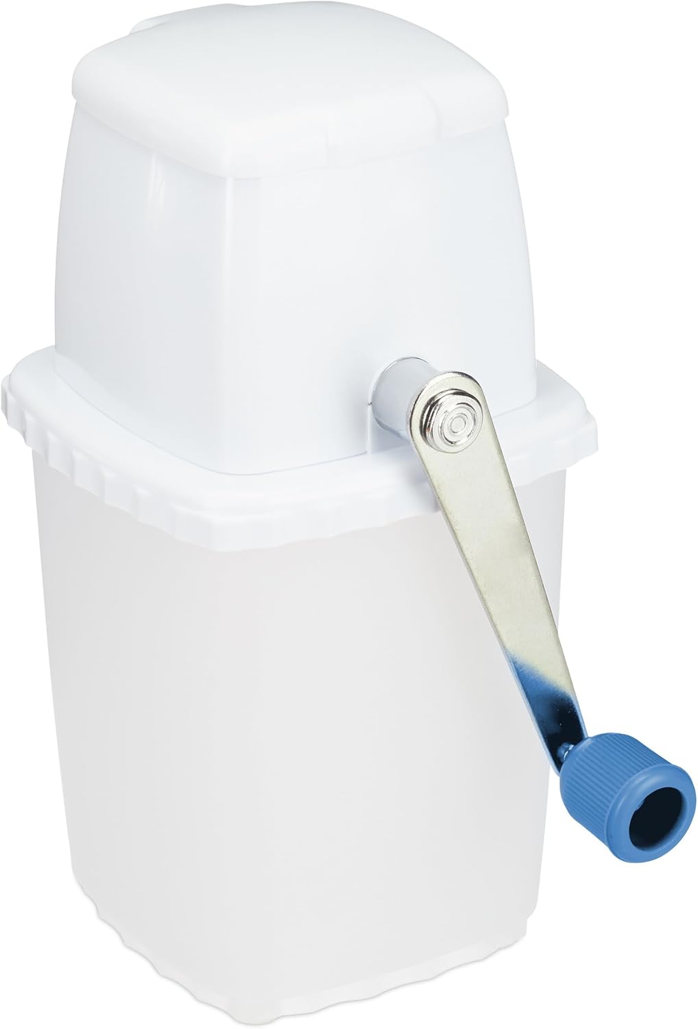 Relaxdays Ice Crusher, Manual Ice Grinder with Hand Crank, Bar Accessories, Crushed Ice for Cocktails, Long Drinks, White/Blue