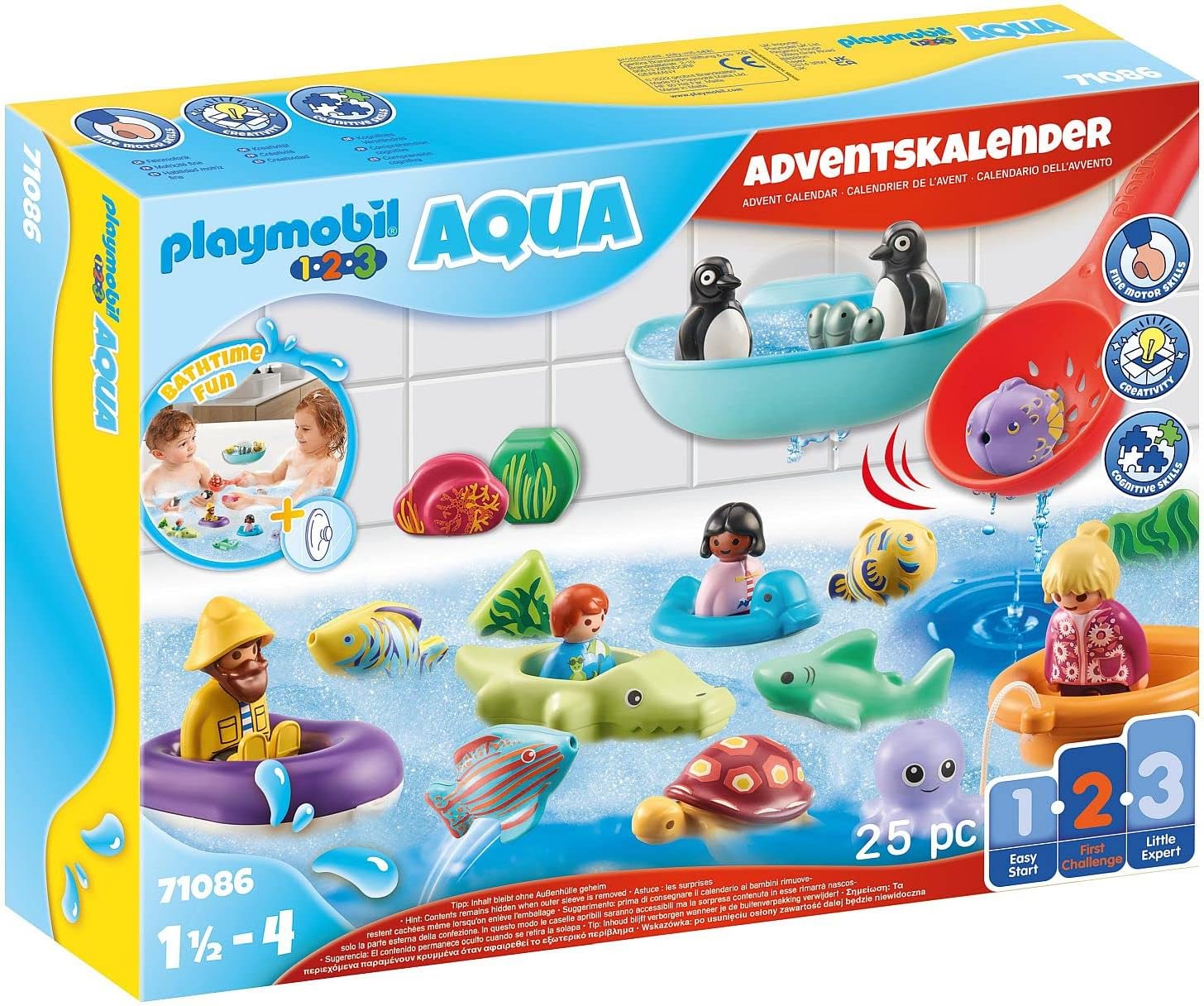 PLAYMOBIL 1.2.3 Aqua 71086 Advent Calendar for Children: Bath Fun with Floating Animals, Bath Toy, Toy for Children from 1.5 Years