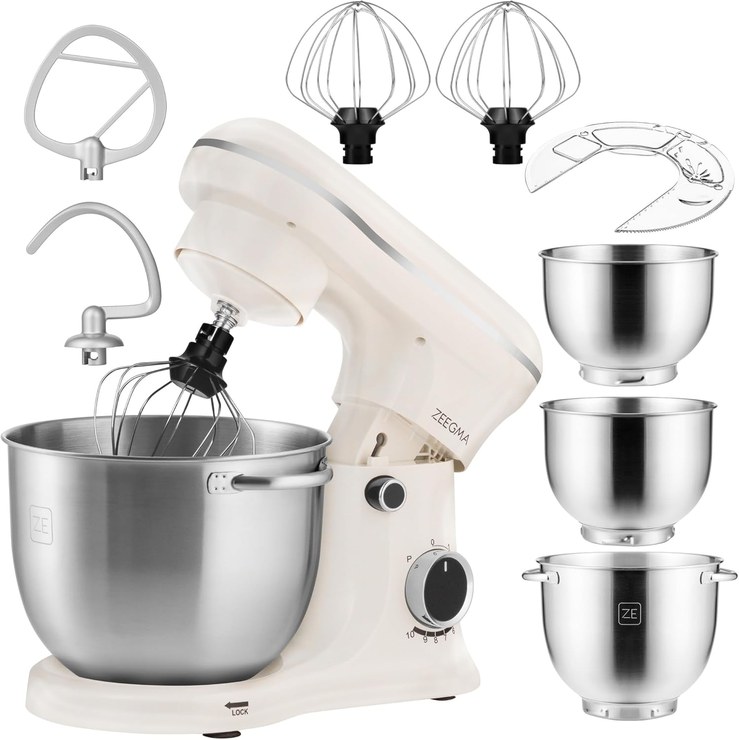 ZEEGMA PLANEET TRIO Planetary Robot 1500W Multifunctional Food Processor with 3 Bowls 4L, 4.5L and 5.2L, 10 Operating Speeds, Mixer with Hook, Whisk, Lid with Gauge
