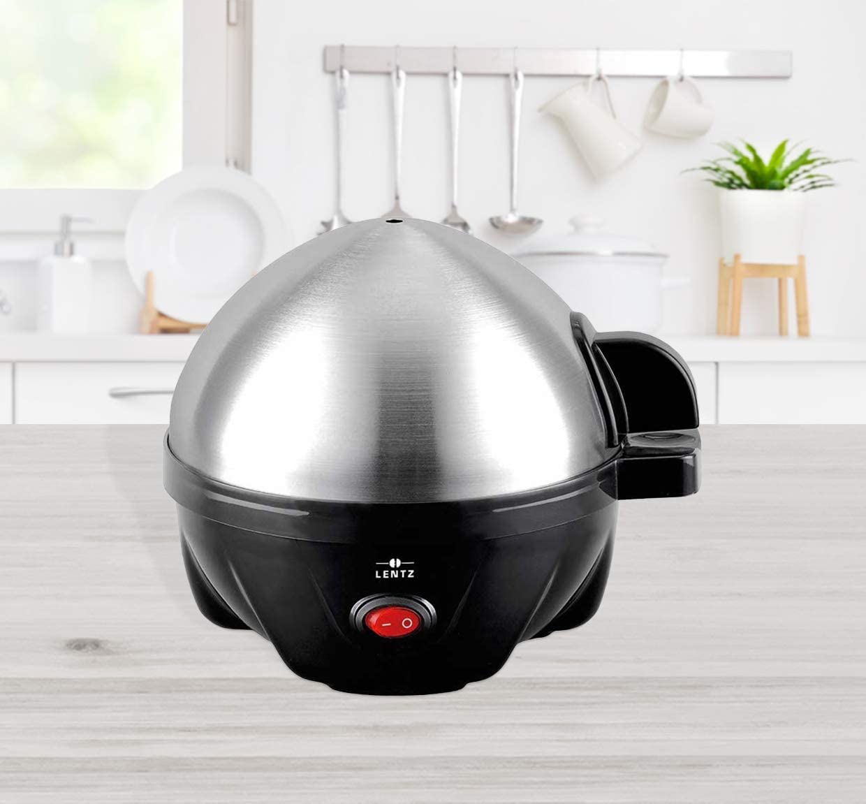 Livemore Egg Cooker for 7 Eggs with Water Measuring Cup with Stainless Steel Lid 350 W Egg Cooker Black