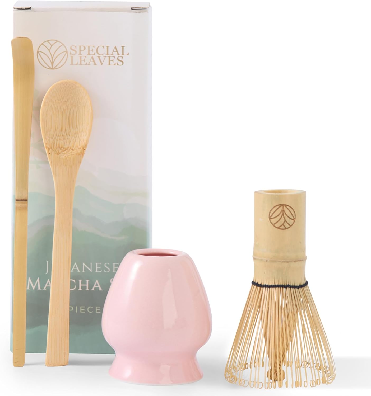 Matcha Set - Pink - 4-Piece Matcha Tea Set - Matcha Broom Holder, Matcha Spoon, Scoop - Premium Matcha Kit for Matcha Lovers