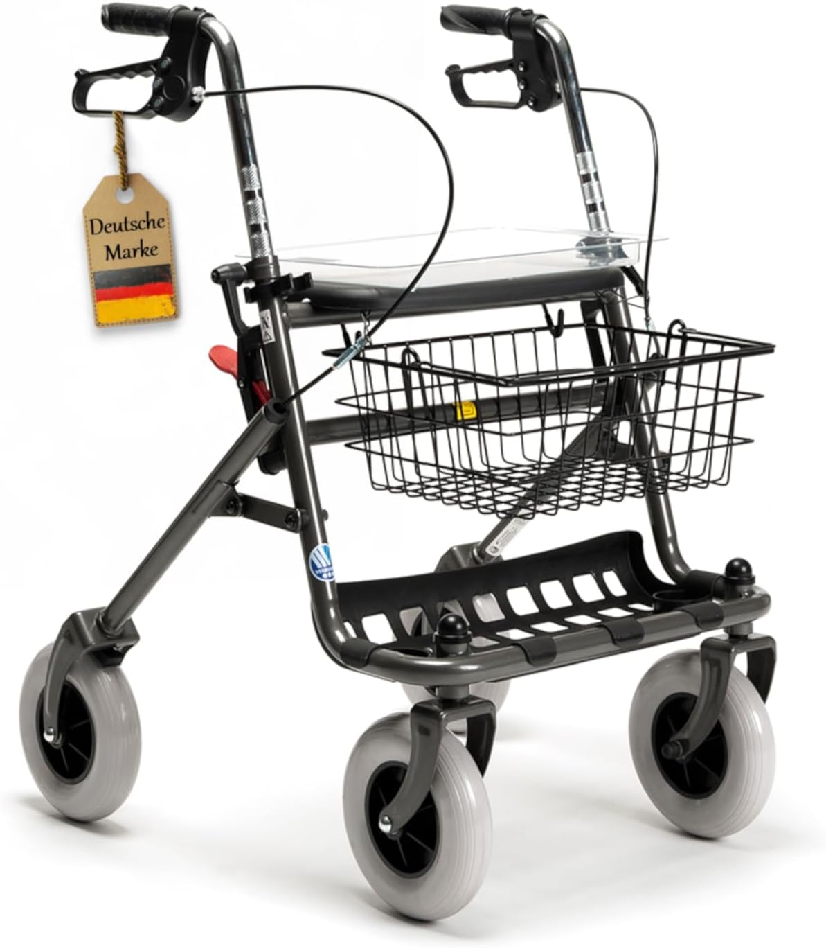 FabaCare Walker with Full Equipment, Folding Walker, Standard Rollator, Basket, Seat, Tray, Carbon Colour