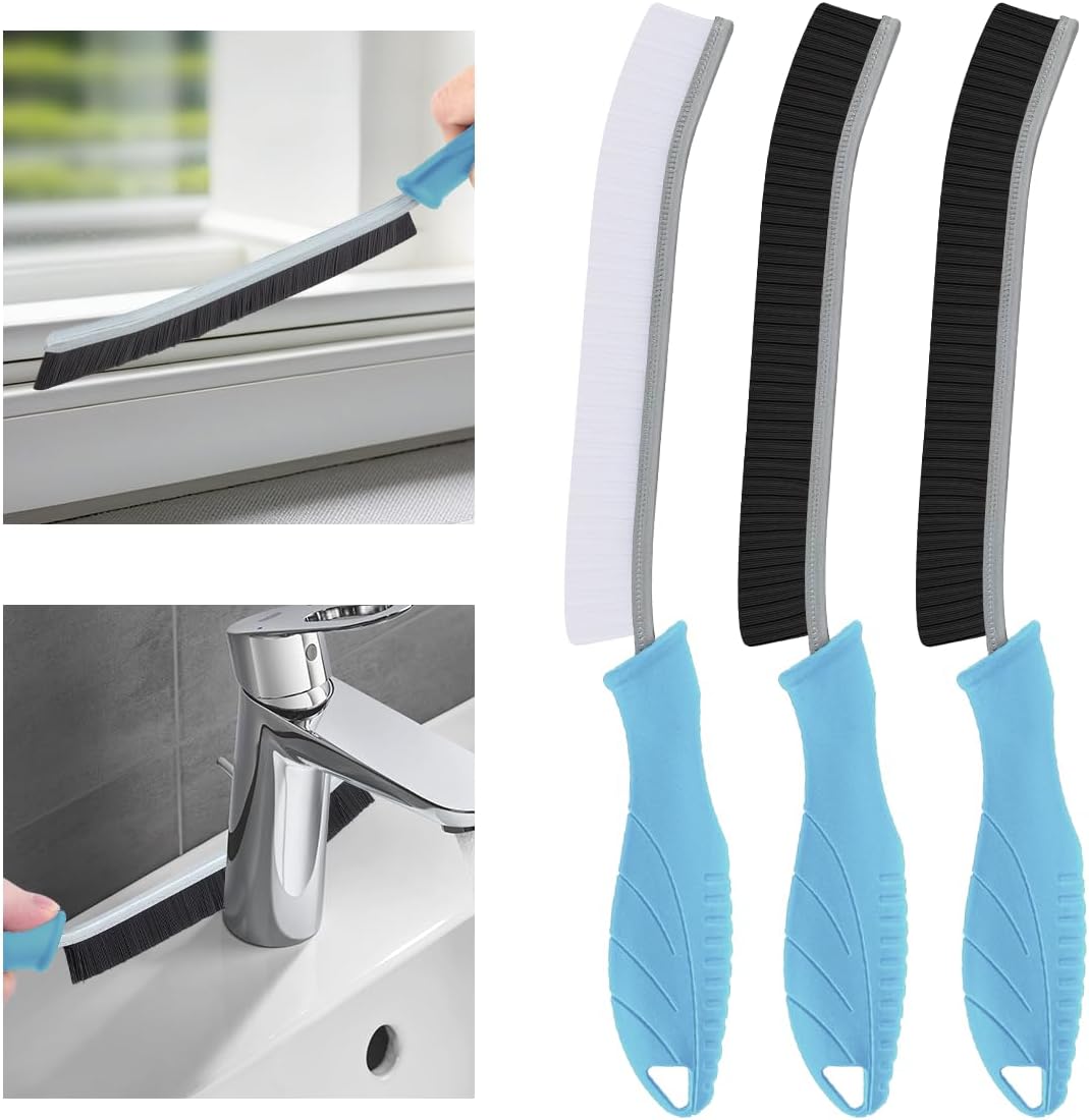 TQRR Hard Bristle Grout Cleaning BrushThin Grout Cleaning Brush, Small Cleaning Brush, Kitchen Brush, Cleaning Tool for Toilet, Bathroom, Home, Bathtub, Sink (3, Light Blue)