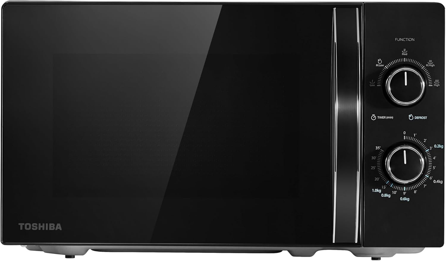 TOSHIBA MW2-MM20PF(MB) Microwave oven with mirrored front, 20 liters, 700 W, manual control, compact with 5 power levels, automatic defrost, perfect for 22.9 cm pizzas, clock and timer, easy to use