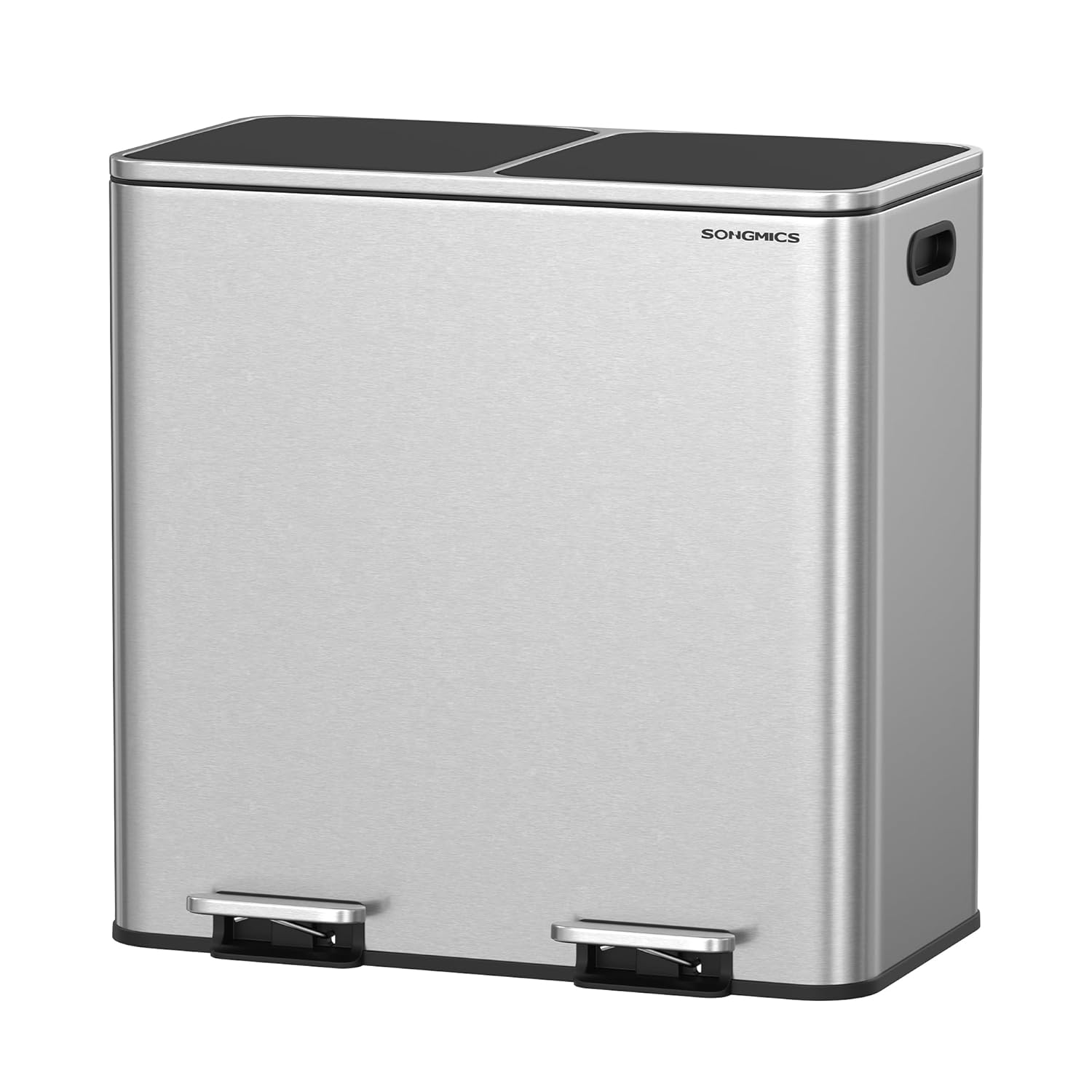 SONGMICS 2 x 40 Litre Double Compartment Bin with 15 Bin Liners, Metal Pedals, 2 Plastic Inner Buckets, Lid, Handles, Soft Close, Silver LTB730E80