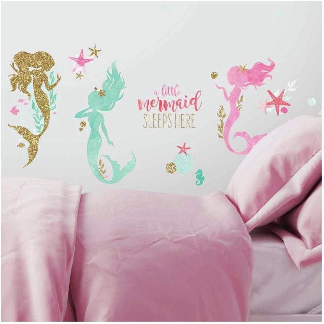 RoomMates rmk3562scs Mermaid Peel and Stick Wall Stickers with Glitter