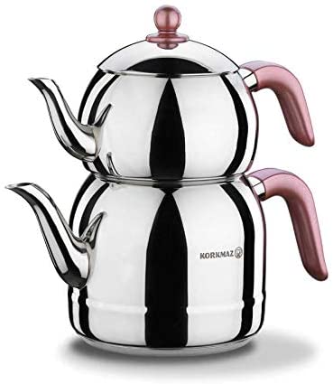 Korkmaz A 195 Retro Rose Teapot Caydanlik 18/10 Rustproof Suitable for Induction Cookers, A195, Pink
