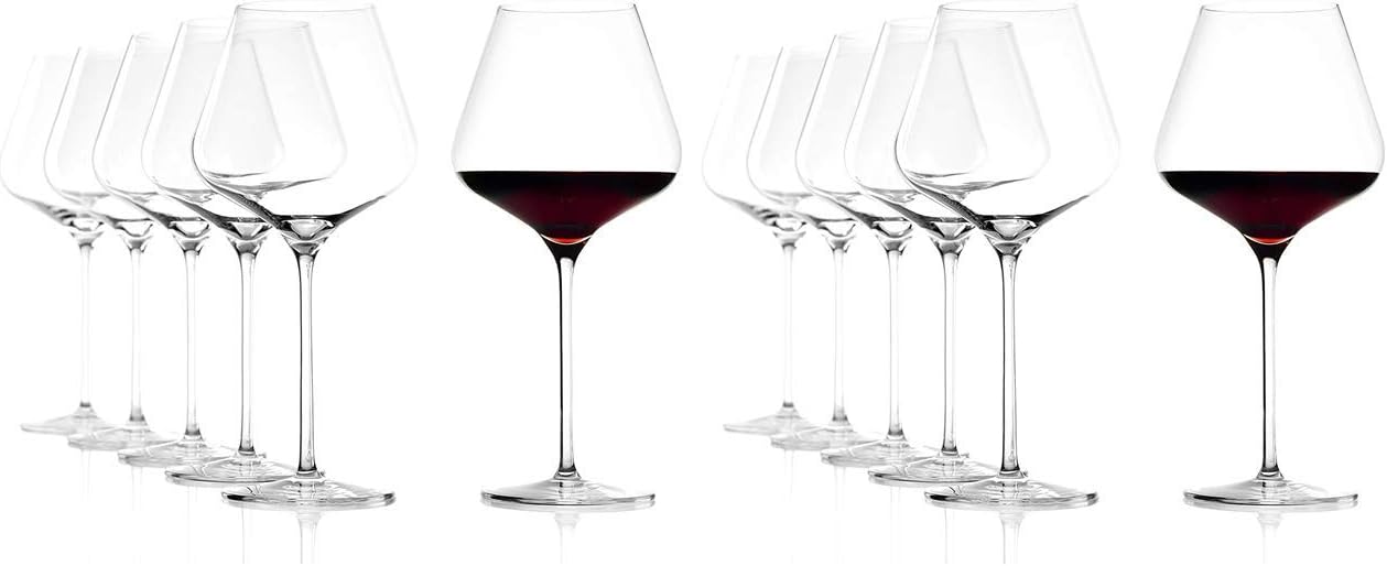 Stölzle Lausitz Store Stölzle Lausitz Set of 12 Quatrophil Burgundy 708 ml, Glass, Transparent, 25 cm + Free Set of 4 EKM Living Stainless Steel Drinking Straws