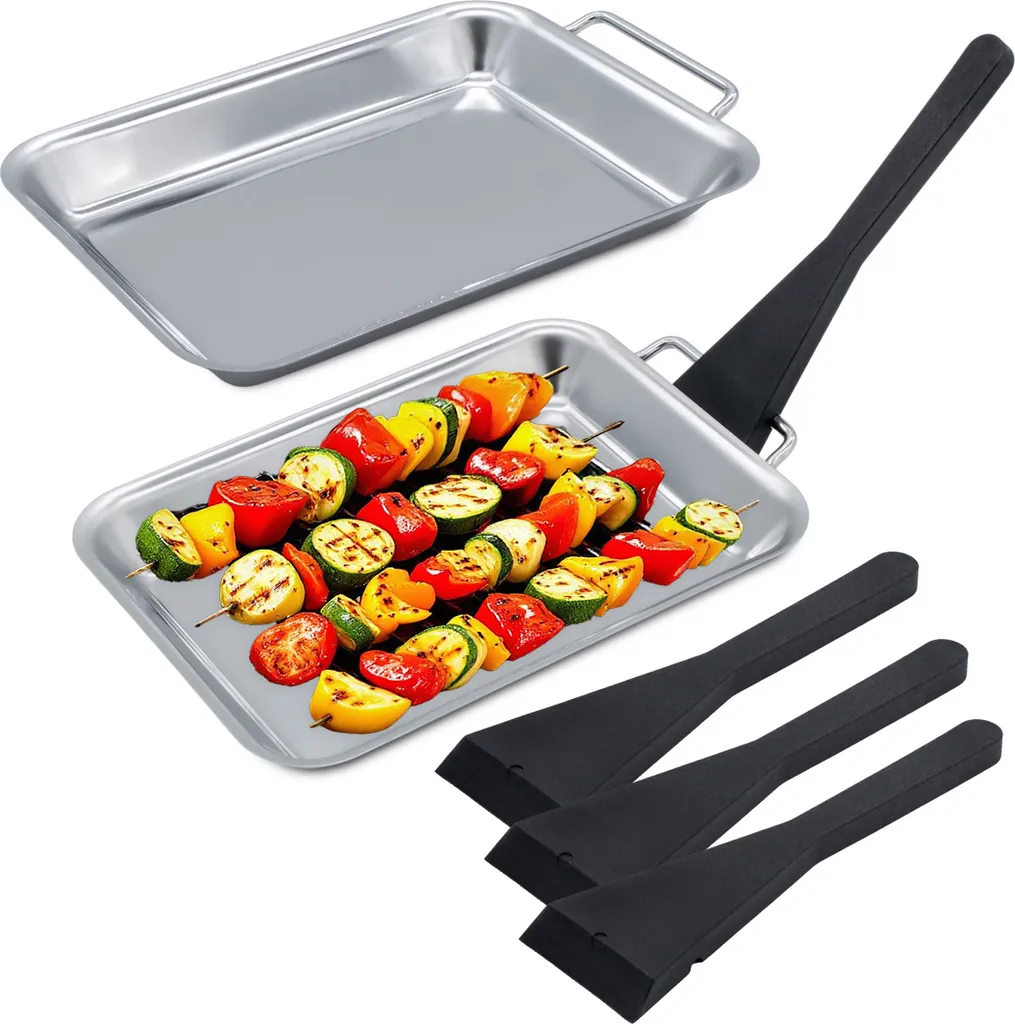 Spetebo 2.06 Stainless Steel Grill Pan Set - 6-piece / 2 pans and 4 scrapers - Grill pans