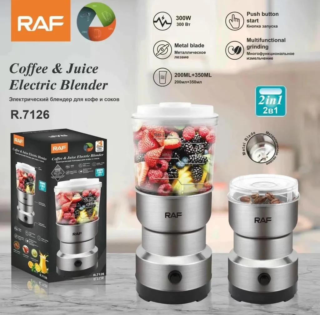 RAF 2-in-1 Electric Mini Blender – 300W Stainless Steel Blender for Juice, Smoothies