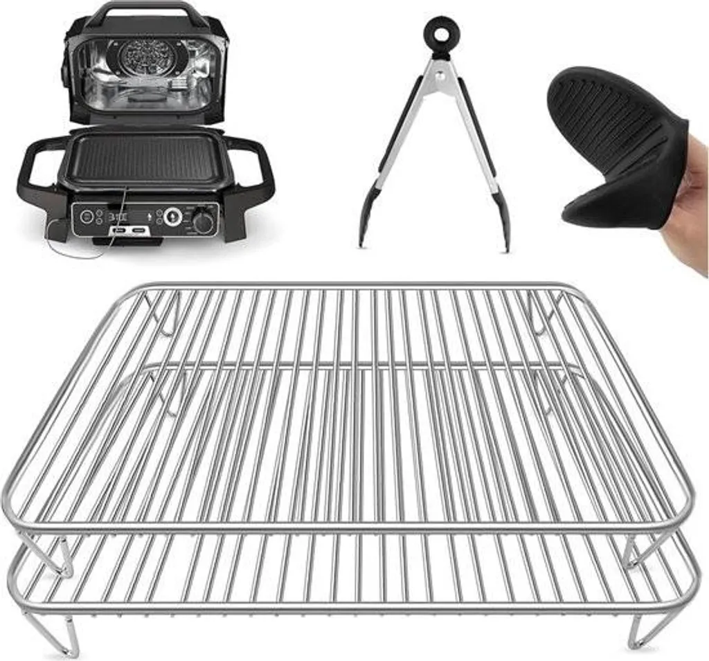 Merkloos 2 Stainless Steel Grill Grates for Ninja Woodfire BBQ – Compatible with OG701EU OG751EU – Outdoor Grill Accessories