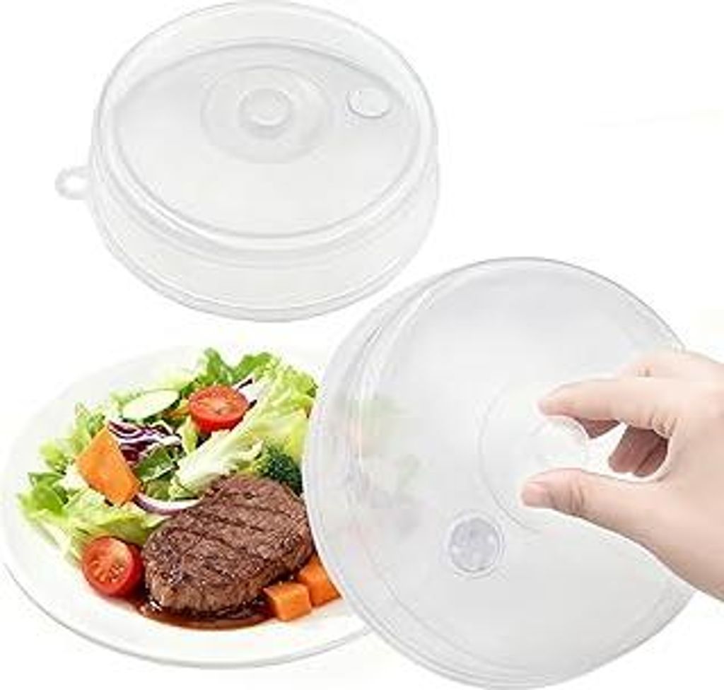 Akhan 2 Microwave Covers, Microwave Cover for Heating Food, 23cm and 17cm Transparent Microwave Lids with Adjustable Steam Vent to Prevent Spilling