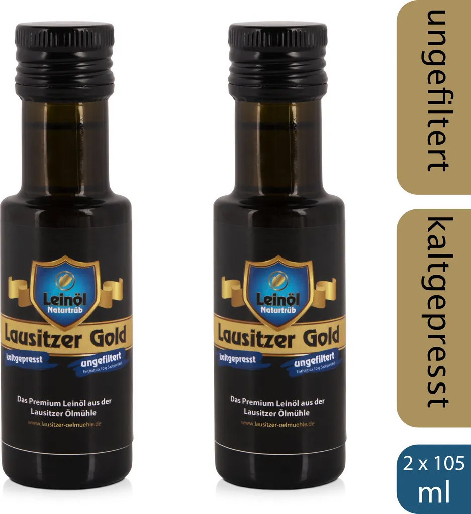 Lausitzer Ölmühle Hoyerswerda 2 x Lausitzer Linseed Oil - Lausitzer Gold (cold-pressed unfiltered premium linseed oil), 2 x 105ml 480g