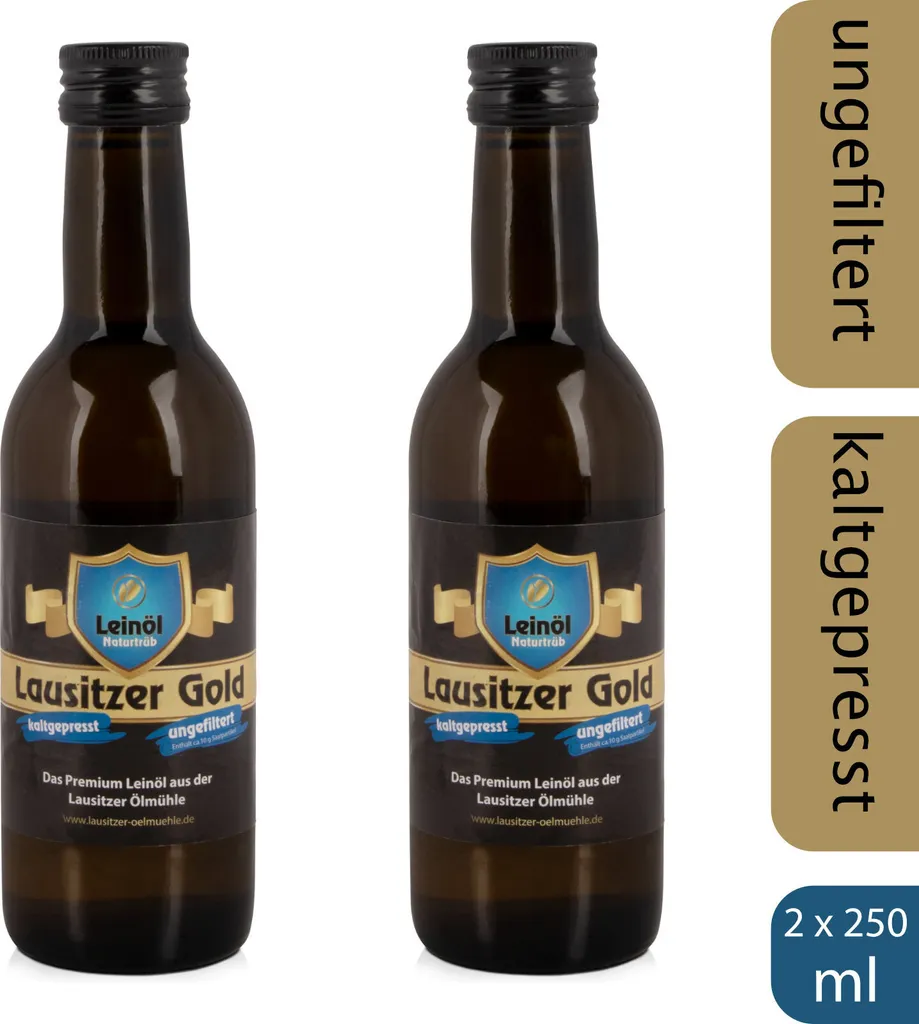 Lausitzer Ölmühle Hoyerswerda 2 x Lausitzer Linseed Oil - Lausitzer Gold (cold-pressed unfiltered premium linseed oil), 2 x 250ml