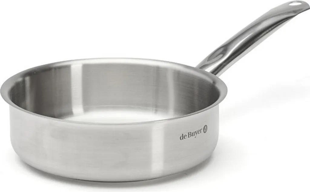 20 cm large, straight stainless steel frying pan without lid De buyer 3502-20