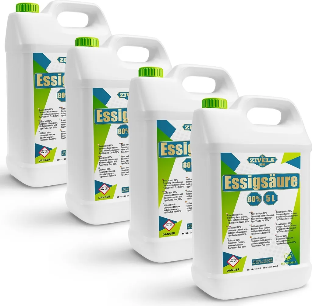 Zivela 20L Acetic Acid 80% | 4x5L Vinegar Essence 80% Food Grade 20 kg | Highly Purified Vinegar for Versatile Applications | Perfect for Home Use, Industry, Horticulture, Cleaning