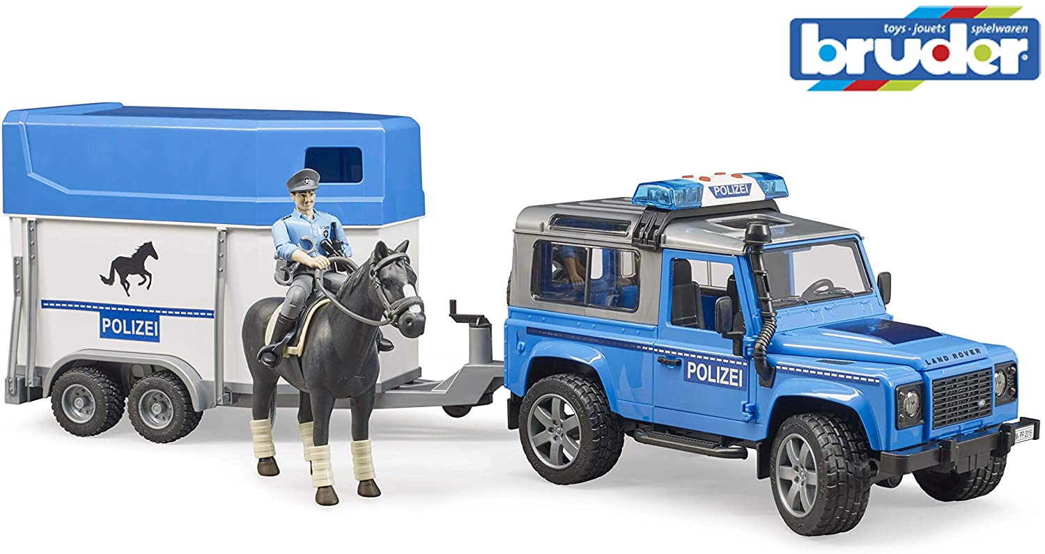 Bruder 02588 Land Rover Defender Police Vehicle Horse Trailer 1 Horse And P