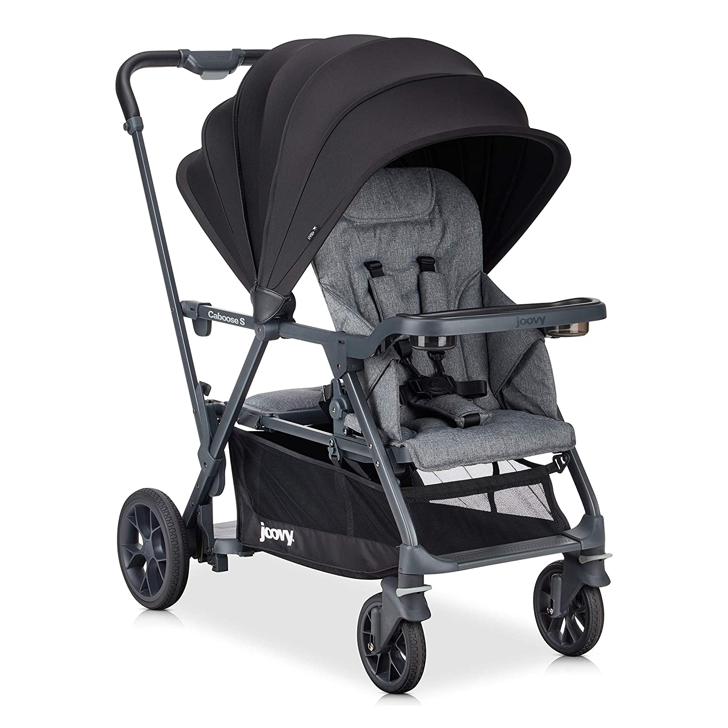 Joovy Caboose S Pram Premium Seat and Standing Pushchair Double Pushchair for Children of Different Ages Multifunctional Pushchair with Additional Accessories Grey