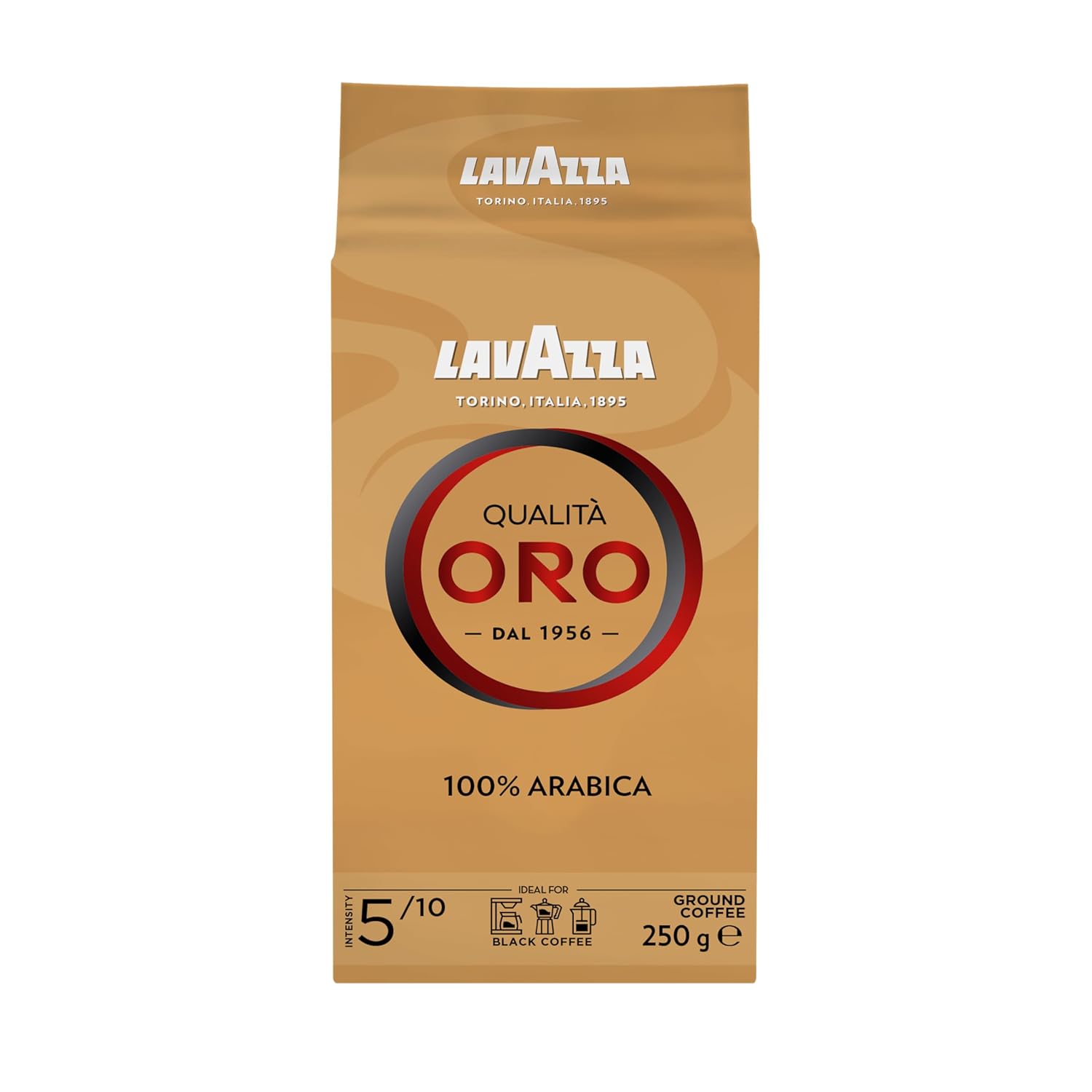 Lavazza, Qualità Oro, Ground Coffee with Aromatic Notes of Fruit and Flowers, for a Velvety Espresso, 100% Arabica Coffee Beans, Intensity 5/10, Medium Roast, 250 g