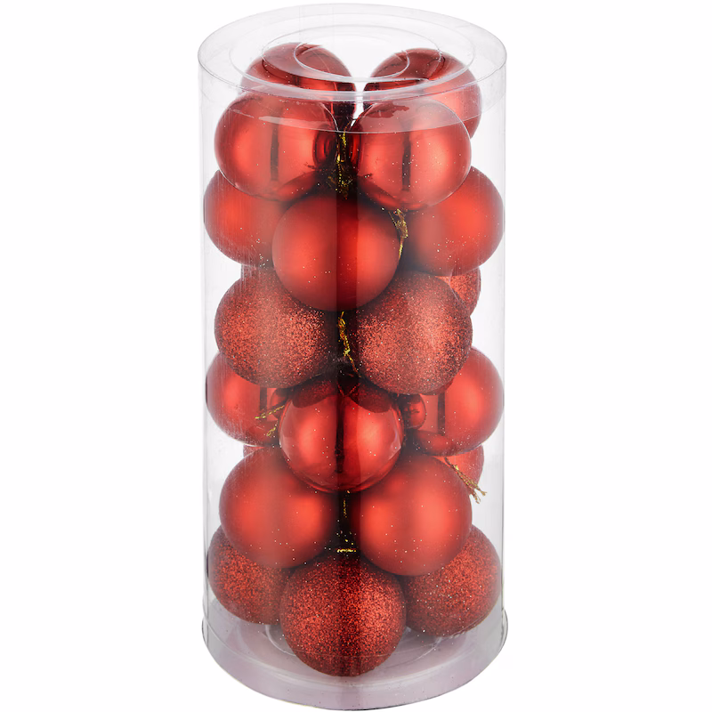 24 unbreakable red Christmas tree baubles - red