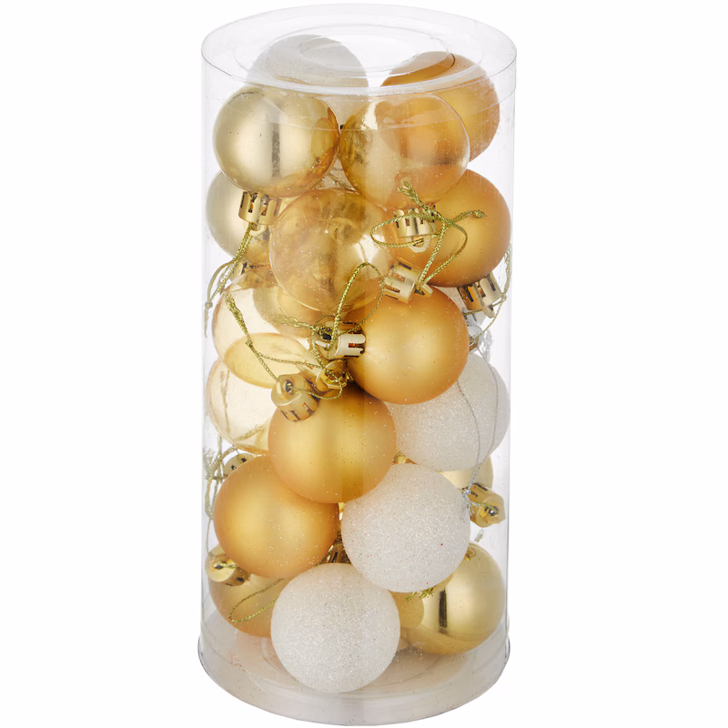 24 unbreakable Christmas tree baubles in white/gold - gold/white