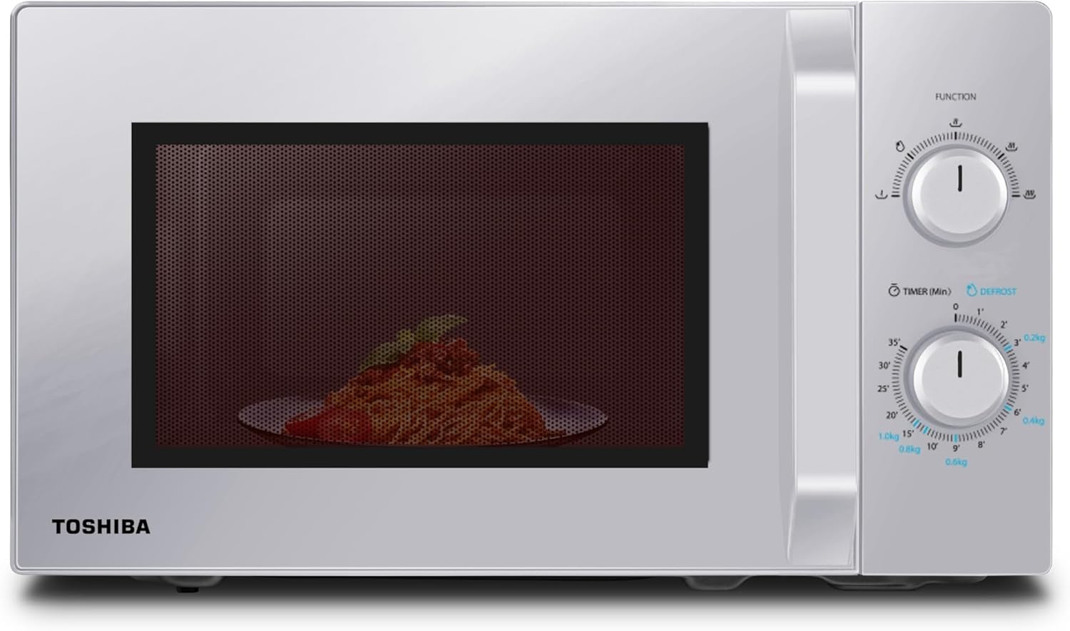 Toshiba Solo Microwave 20L MW2-MM20PF(SL), Freestanding Microwave, 800W, 5 Power Levels with Practical Defrost Function, LED Lighting Indoor, Silver