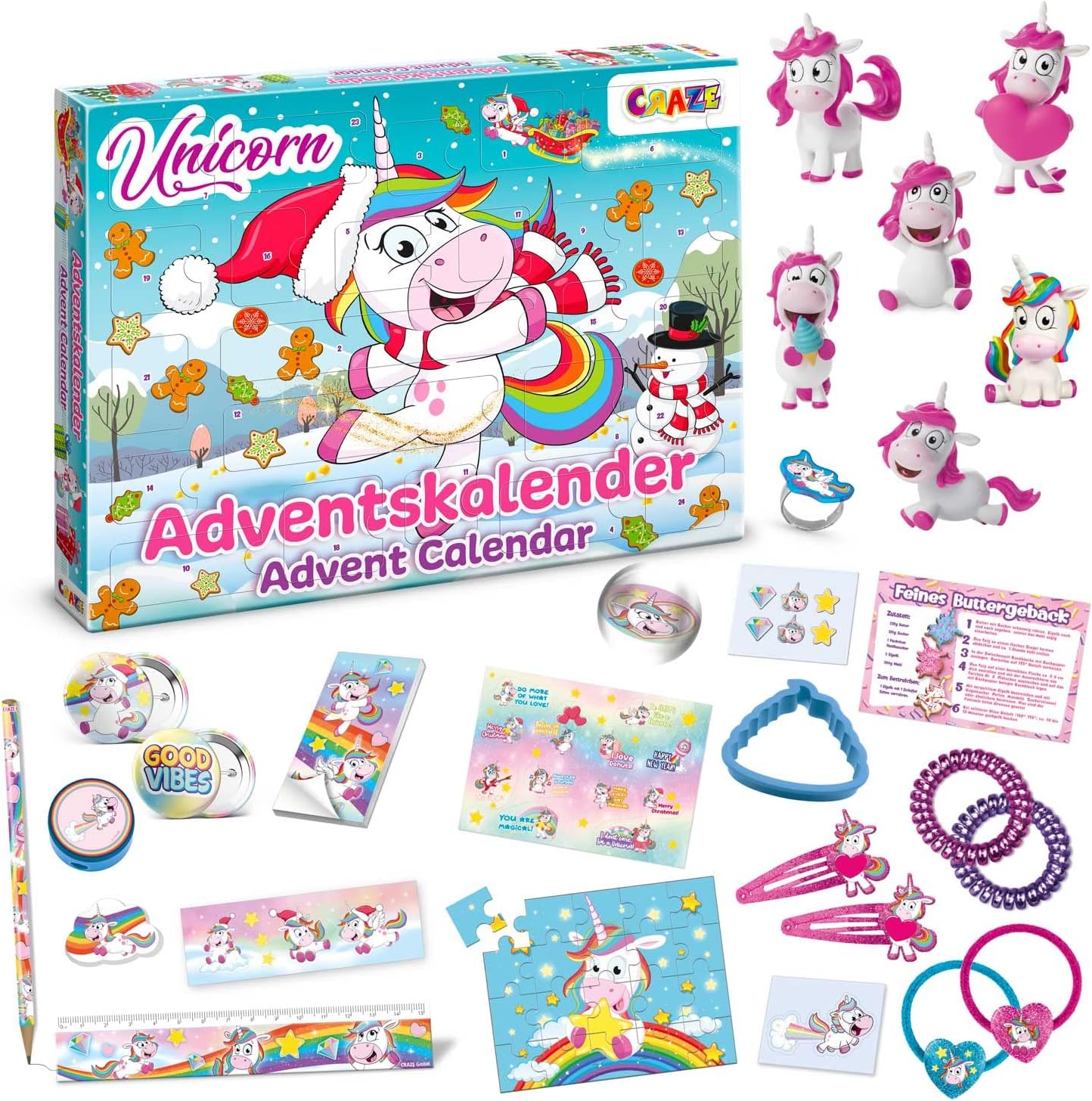 Craze Unicorn Unicorn Advent Calendar Children, Toy Christmas Calendar for Girls With Unicorn Toys & Accessories