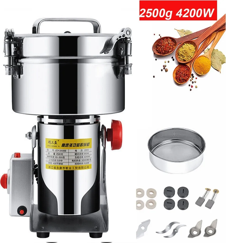 Topchances 2500g 4200W Electric Grain Mill, Stainless Steel, High Speed, Grinding Stone Mill for Herbs/Spices/Nuts/Grains with Overload Protection