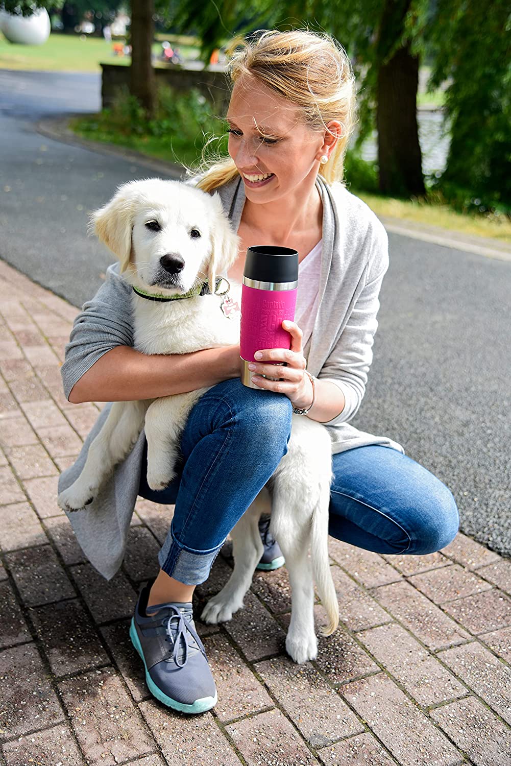 Emsa 513356 Travel Mug, Classic Thermo/Insulated Mug Capacity 360 ml, Keeps Hot for 4 Hours / Cold for 8 Hours, 100% Leak-Proof, Quick Press Closure, 360° Drinking Opening, Red