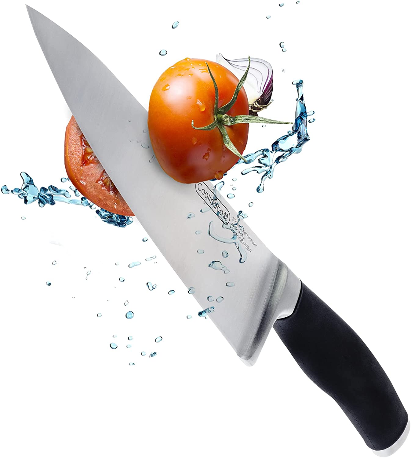 Coolinato Professional Kitchen Knife - Chef\'s Knife 20 cm Extremely Sharp Japanese Blade Steel Soft Grip Handle Blade Guard