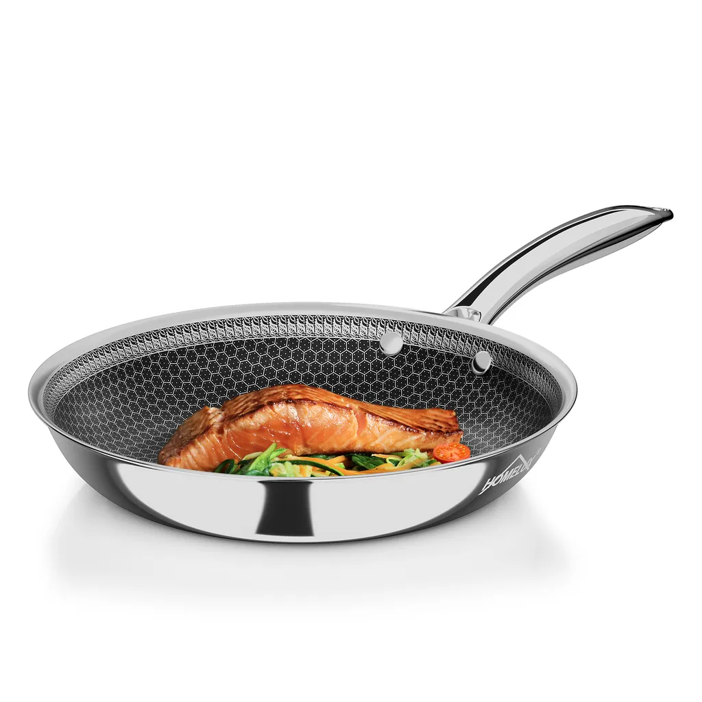 Homelux 28cm stainless steel frying pan with honeycomb structure, induction compatible, with stainless steel base
