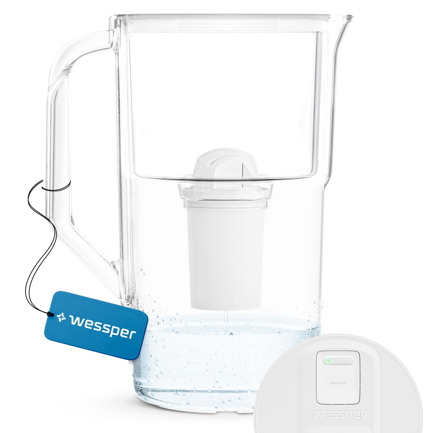 Wessper Water Filter Jug Filter Jug 2.8 L with Manual Filter Wear Indicator, Water Filter Jug Table Water Filter Modern Water Filter Jug Reduces Chlorine Limescale Heavy Metals - White