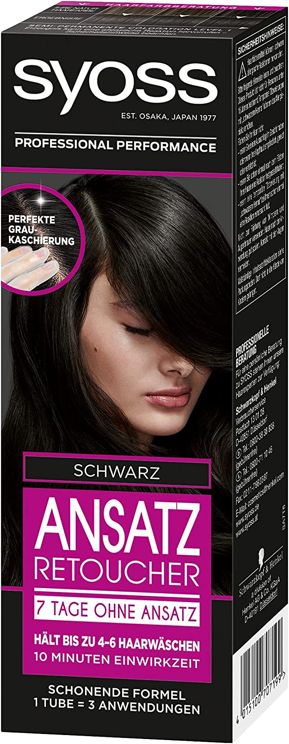 Syoss Rooach Retoucher Hair Colour 7 Days without Roots Black Pack of 3 x 85 ml, ‎schwarz