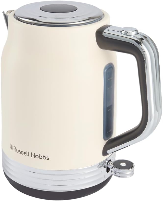 Russell Hobbs Hanley Retro Jasmine Kettle [1.7 L, 2400 W] (Stainless Steel, Vintage Design, Perfect Pour Spout, Water Level Indicator, 360° Base, Cable Storage, Energy Efficient) 28640-70