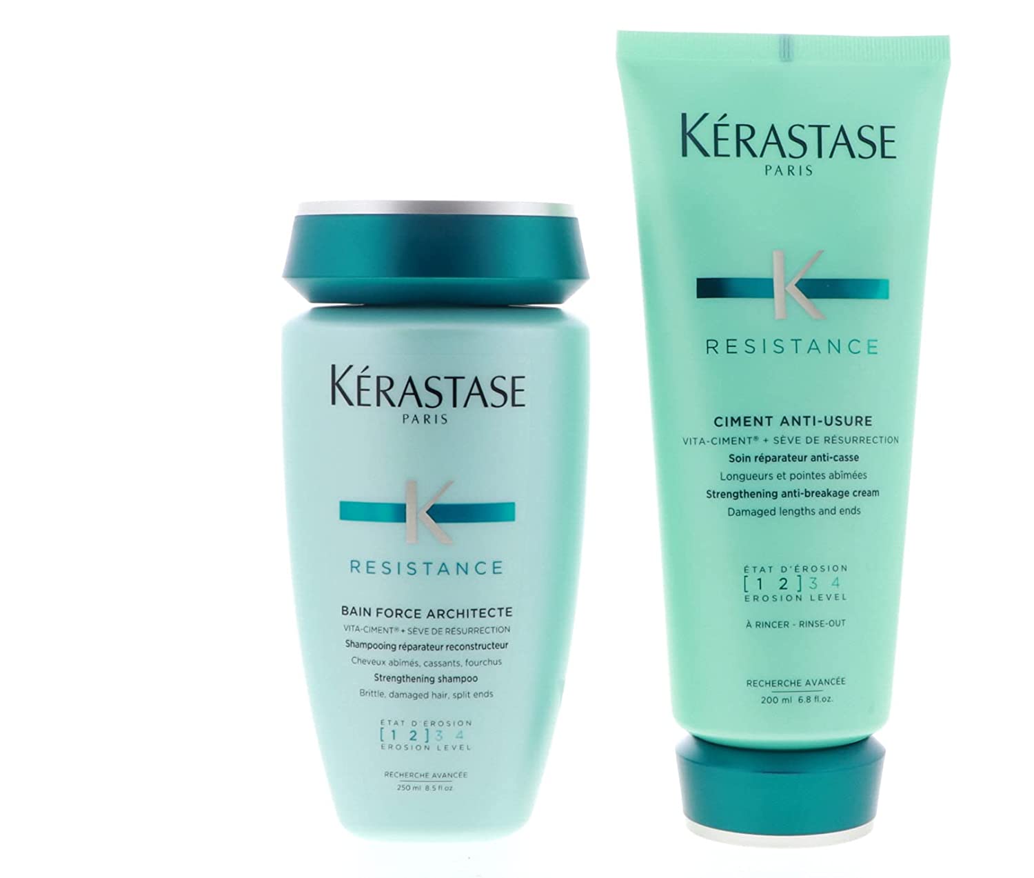 Kerastase KÉRASTASE Resistance Set Ciment Anti-Usure Cream for Damaged Ends 200 ml + Bain Force Architecte Shampoo for Brittle and Damaged Hair 250 ml
