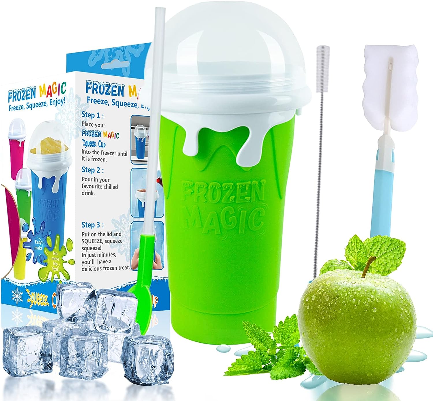 MARUKO Slushy Maker Cup, Fun 500 ml Slush Cup, Squeeze Cup, Magic Slush Ice Machine, Homemade Ice Moulds, Milkshake, Delicious Slush Ice Cream (Green)