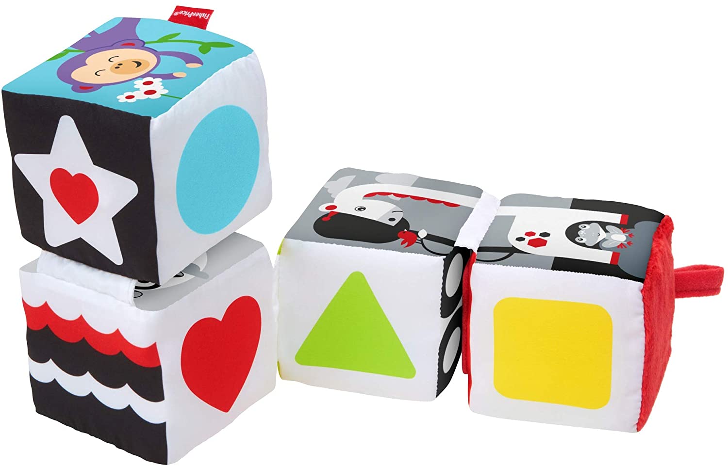Fisher-Price GFC37 - Baby Soft Reversible Cube with Attachment Loop for Buggies and Beds, Baby Toy from 3 Months