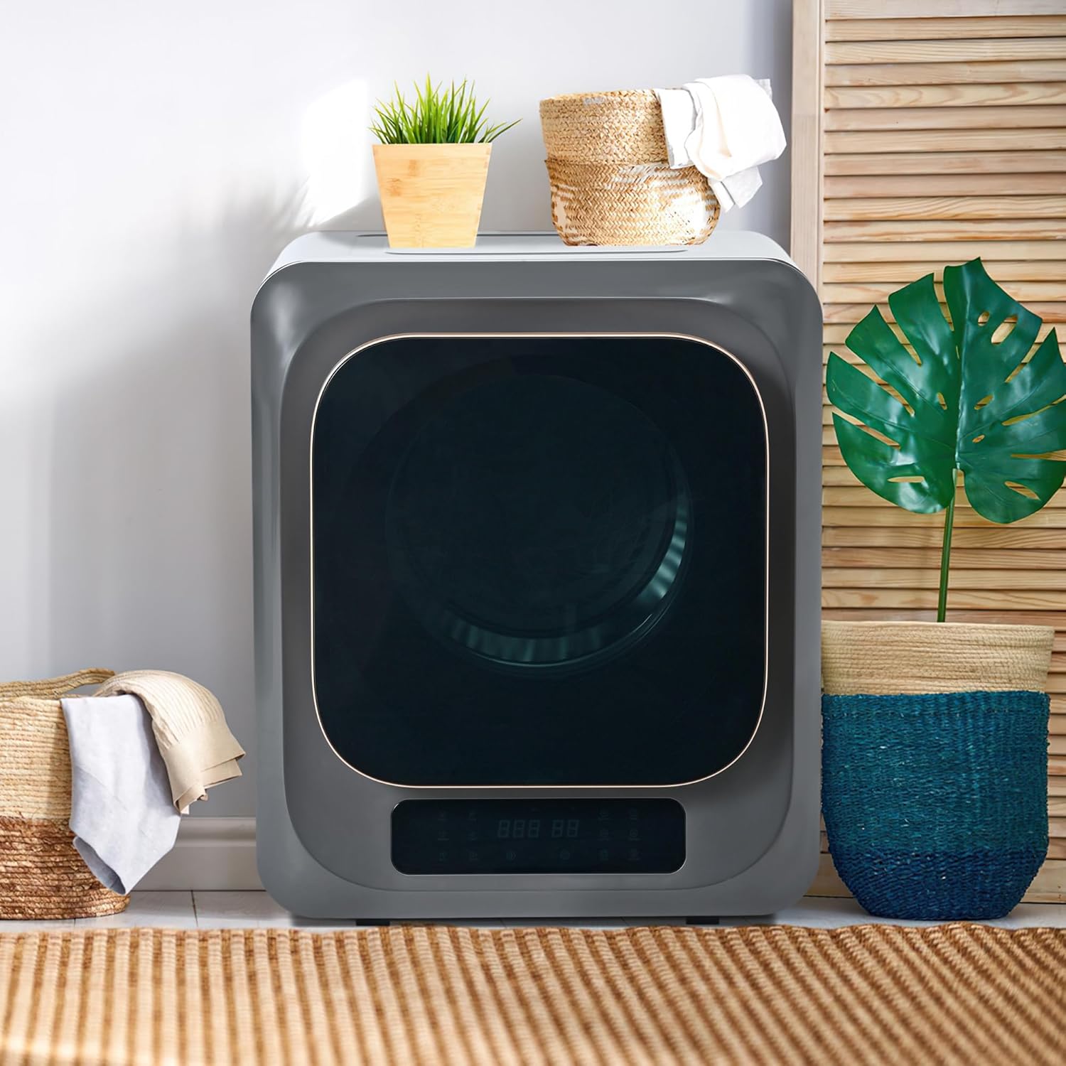 Merax Tumble Dryer, 3 kg to 4 kg, Exhaust Dryer, 850 W, Stainless Steel Dryer, Multiple Filtration, UV Sterilisation, Overheating Protection, Wall-Mountable, Grey (Without Exhaust Hose)