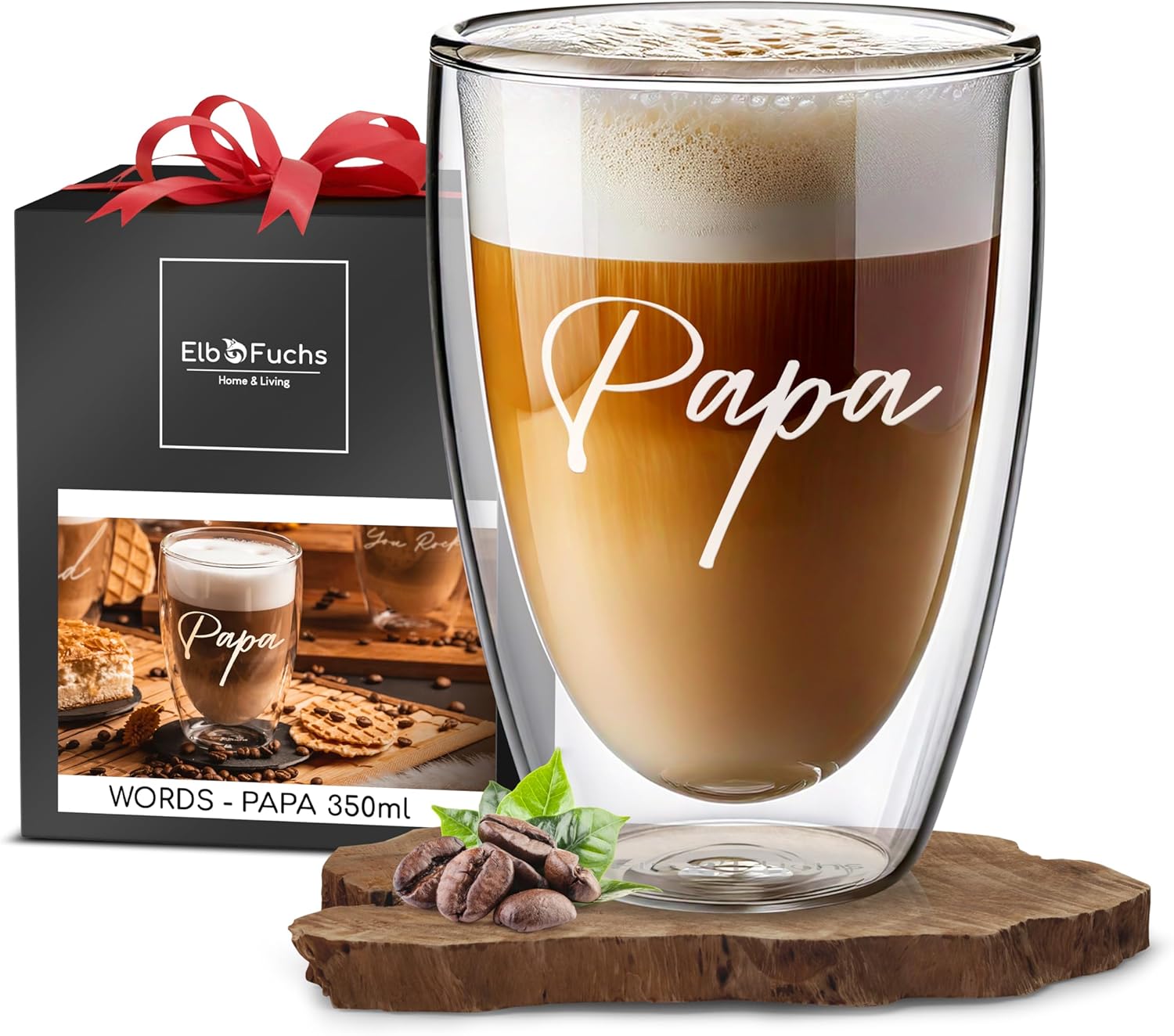 Double-Walled Latte Macchiato Glass, PAPA, 1 x 350 ml, Gift Idea for Dad, Ideal Birthday Gift for Dads or Expectant Dads, Glass with Engraving for Father\'s Day