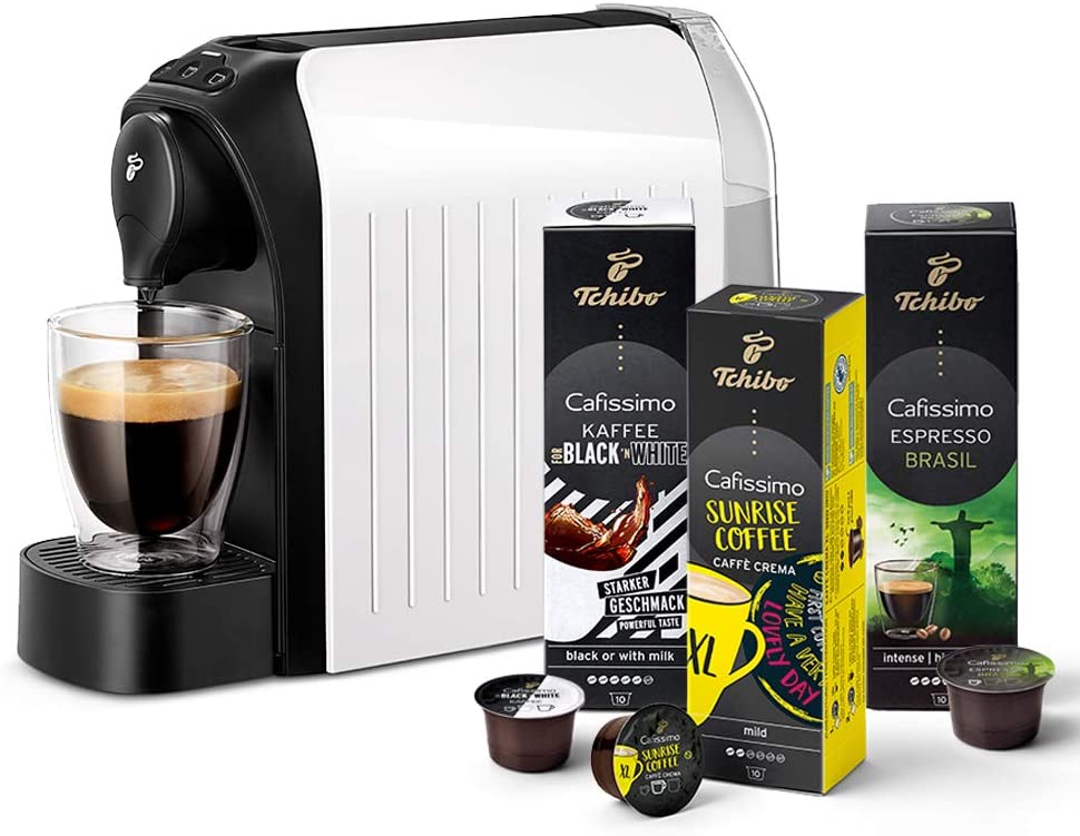 Tchibo Cafissimo Easy Coffee Machine with 30 Capsules for Caffè Crema, Espr