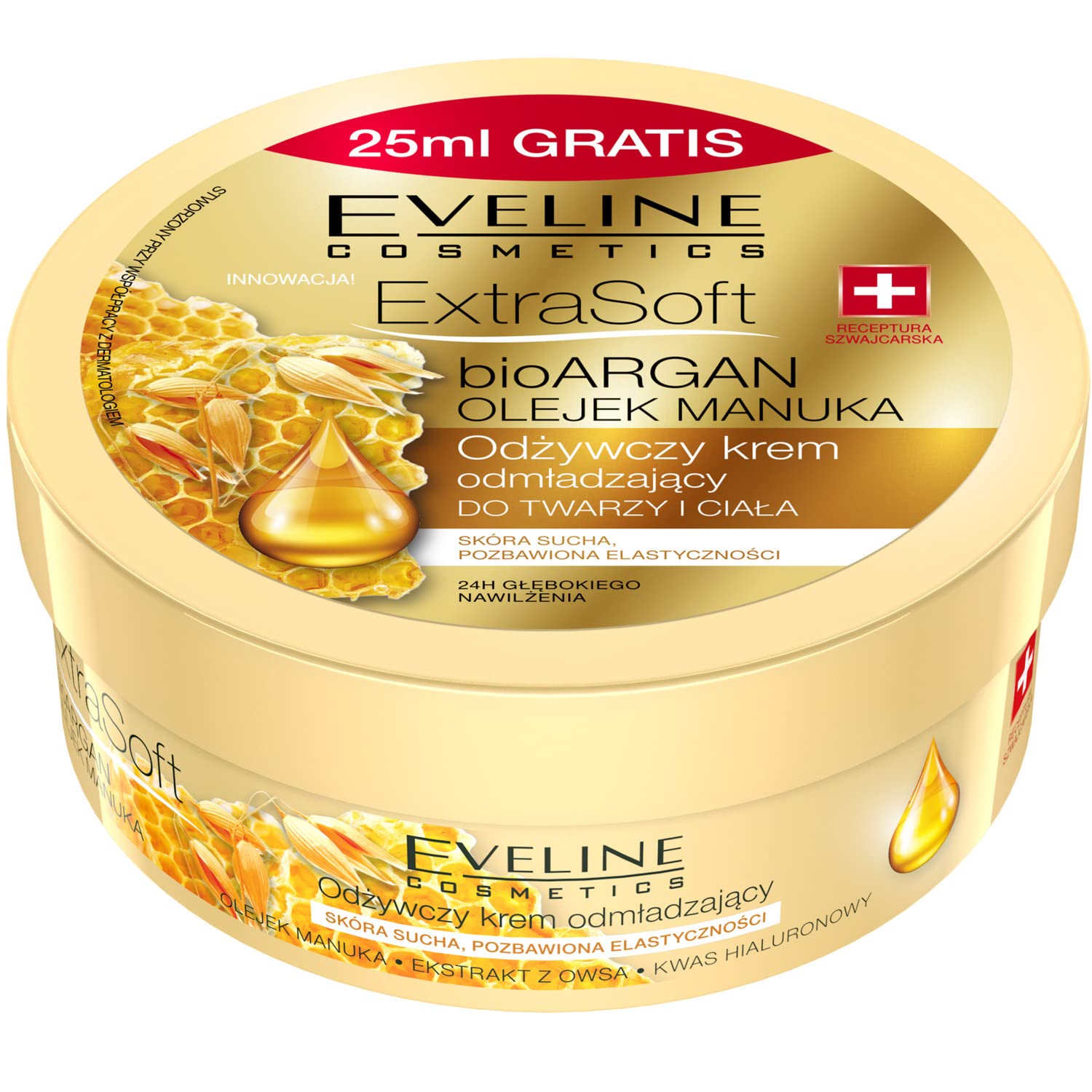 Eveline Cosmetics Extra Gentle Organic Argan Oil & Manuka Concentrated Formula for Firm & Nourished Skin - 175 ml