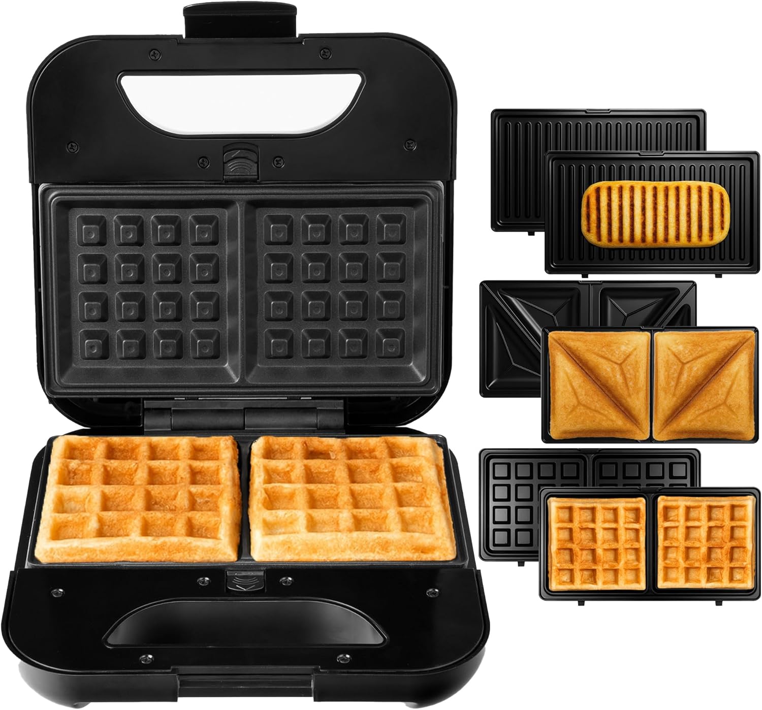 LEHMANN Sandwich Maker 3 in 1, Multifunctional Device with Interchangeable Plates, Waffle Iron, Contact Grill, Sandwich Toaster, Non-Stick Coating, Quick Preparation for Sandwiches, Waffles, Paninis