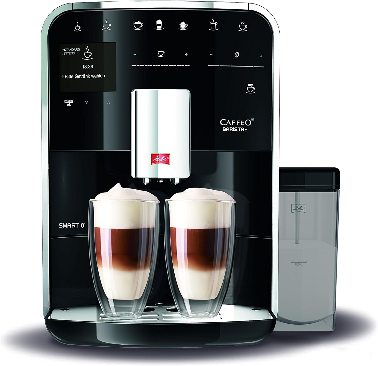 Melitta Barista T Smart F830-102, fully automatic coffee machine with milk container, smartphone control with Connect app, one-touch function, 1.8 liters, black