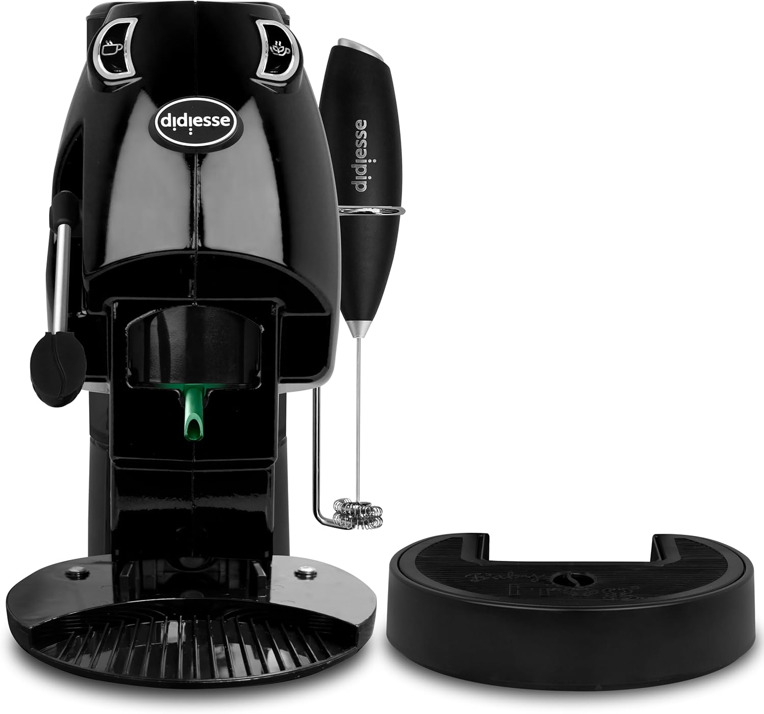 Didiesse Baby Frog Coffee & Tea Pod Maker with Milk Frother and Double Pad Holder for Coffee and Tea, Low Consumption 650W Hot Water Dispenser (Black)
