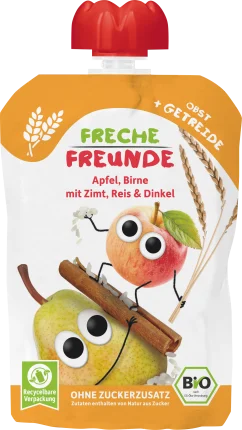 FRECHE FREUNDE Squeeze apple, pear with cinnamon, rice & spelled from 6 months, 100 g