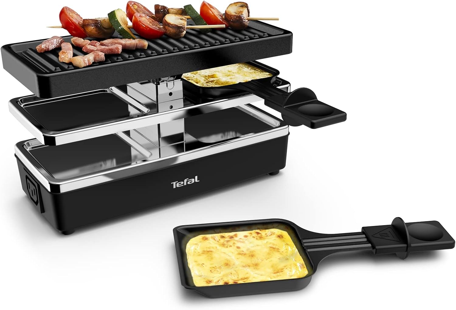 Tefal Raclette Grill for 2 People, Modular Size, Integrated Socket for Connecting Other Devices, Compact, Plug & Share YY5249FB, Black